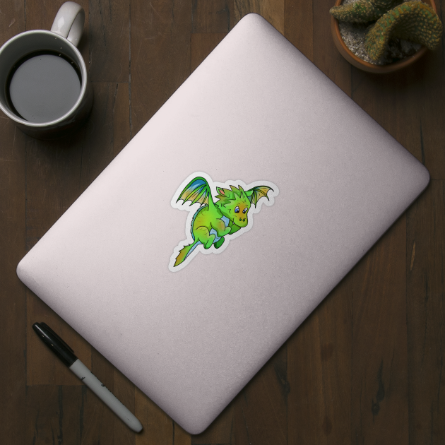 Cute Green Cartoon Flying Baby Dragon by cuisinecat